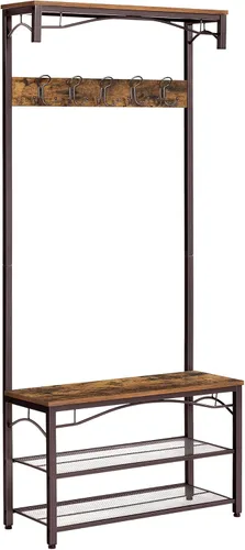 VASAGLE ALINRU UHSR45AX - Perchero 3 en 1, de pasillo, banco de zapatos para la entrada, estante de almacenamiento, marco de acero para muebles,