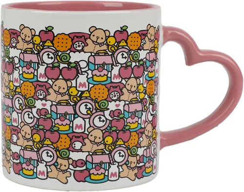 Miniatura 2 de Bioworld Hello Kitty Taza con mango en forma de corazón rosa, taza de cerámica de 16 onzas