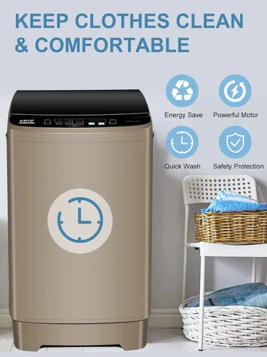 Miniatura 2 de Lavadora completamente automática de 17.7 libras, pequeña, compacta, portátil, programa de 10 lavados y 8 niveles de agua, lavadora compacta