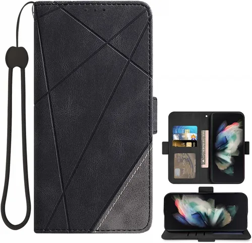 Asuwish Compatible con Samsung Galaxy Z Fold 4 5G 2022 Funda tipo cartera y cordón de cuero con tarjetero y soporte para tarjetas, accesorios