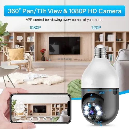 Miniatura 8 de Cámara de bombilla, cámaras de seguridad para el hogar 5G, cámara PTZ WiFi con conector de bombilla E27, audio bidireccional