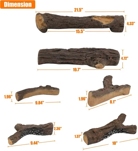 Miniatura 2 de Skyflame Set de 6 Troncos Grandes para Chimenea a Gas, Troncos de Madera Realistas Resistente al Calor para Chimenea de Gas, Fuego Central o Fogata
