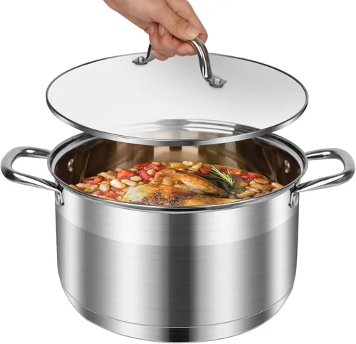 Olla de 10 cuartos de galón con tapa de vidrio, olla de sopa de acero inoxidable de grado alimenticio premium, olla grande para cocinar guisos,
