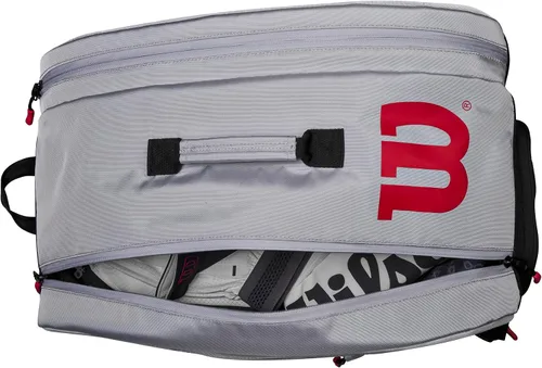 Miniatura 8 de WILSON Super Tour - Bolsa de pickleball con capacidad para hasta 3 paletas, gris/rojo/negro