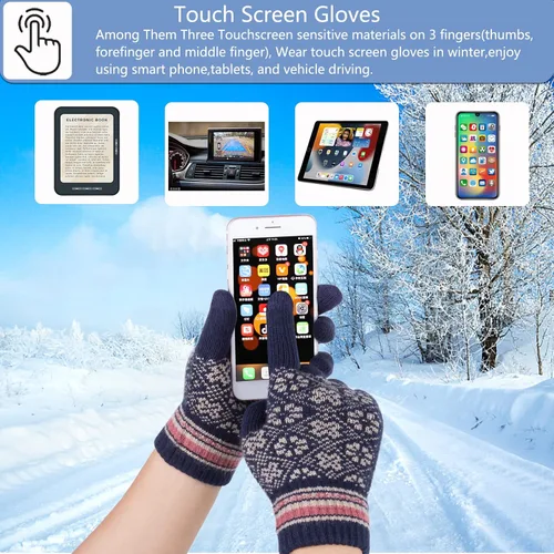 Miniatura 5 de 3 piezas de gorro de invierno bufanda y guantes para pantalla táctil para mujer, gorro de punto, gorro de cuello cálido, bufanda con forro polar