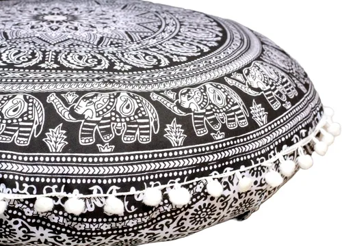 Miniatura 6 de CRAFT KALA - Funda de cojín redonda de 22" con mandala bohemio para meditación, para sala, asientos, pufs, para sala de estar, sala de yoga, hogar