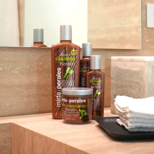 Miniatura 7 de Mirta De Perales Champú con queratina para cabello normal, seco y dañado Limpiador suave sin sulfatos con queratina hidrolizada y vitamina B5