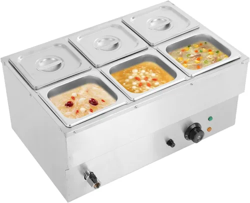 Miniatura 12 de DYNAMI Calentador de alimentos para bufé comercial de 110 V, mesa de vapor eléctrica grande de acero inoxidable de 3 bandejas con diseño