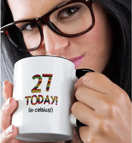 Miniatura 2 de 3dRose 27 Today in Celsius-Funny 80Th Birthday 27C is 80 in Fahrenheit Taza de dos tonos, 11 oz, color negro