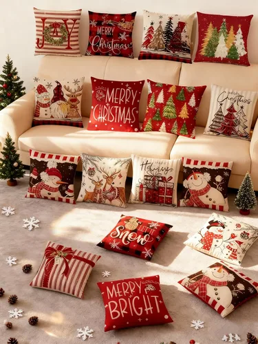 Miniatura 2 de Juego de 16 fundas de almohada de Navidad de 45 x 45 cm, fundas de almohada para sofá, cama, fundas de cojín decorativas de Navidad para decoración