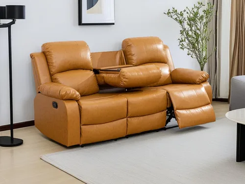 Miniatura 13 de Sofá reclinable manual moderno, sofá reclinable de cuero de 3 plazas, sofá reclinable de sala de estar, sofá con portavasos y mesa abatible