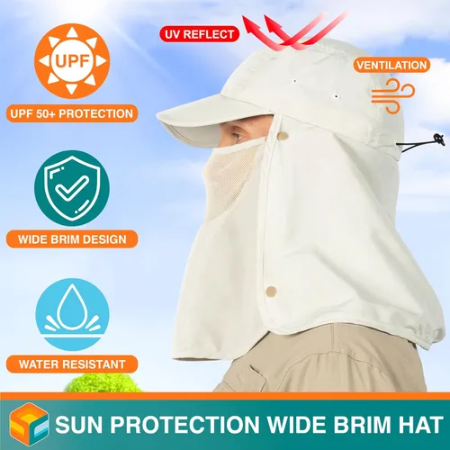 Miniatura 3 de SUN CUBE Sombrero de sol de pesca con solapa para el cuello y cubierta facial, UPF50+ gorra de protección UV de ala ancha para hombres y mujeres