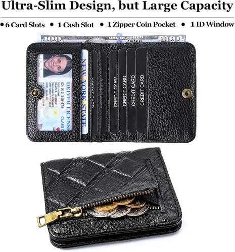 Miniatura 2 de Billetera para mujer, con bloqueo RFID, pequeña, compacta, plegable, de piel auténtica, con bolsillo, mini carteras para mujeres