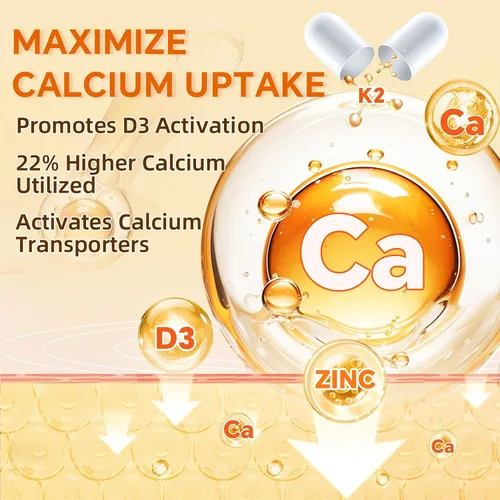Miniatura 5 de ZEBORA Vitamina D3 K2 con zinc y selenio - 5000 UI de vitamina D3, 100 Mcg MK7 Vitamina K2 para una máxima absorción, apoya huesos, dientes