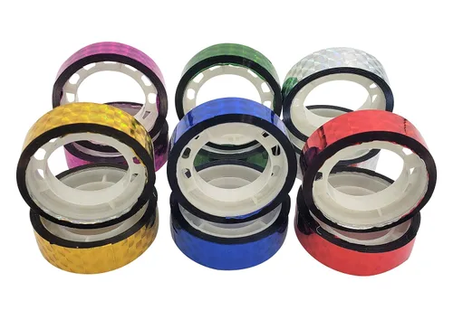 Miniatura 8 de Hula Hoop Washi Prism Tape (12 unidades) 1/2" (12mm) x 25 pies (3.5M) - 6 colores holográficos - 2 rollos de cada color. Ideal para señuelos