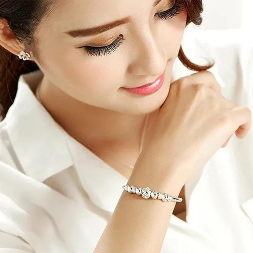 Miniatura 3 de ZKXYFFS Pulseras de plata de ley 925 para mujer, pulsera de cuentas de plata de ley 925, pulsera de cuentas huecas, pulsera de cuentas ajustables