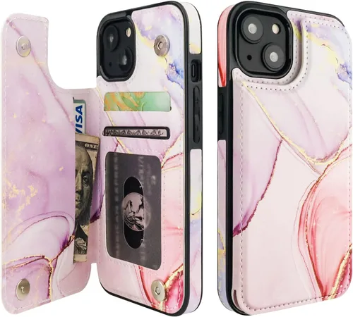 Miniatura 26 de HAOPINSH para iPhone 13 Estuche tipo cartera con tarjetero, patrón de leopardo blanco y guepardo, funda con tapa trasera para mujer y niña, ranuras