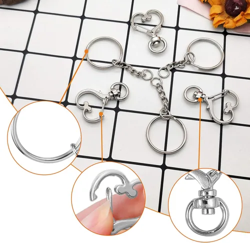 Miniatura 4 de Juego de 150 ganchos giratorios en forma de corazón, clip de metal con resorte para llavero, cierre de langosta, llaveros divididos con cadena