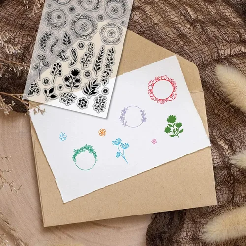Miniatura 5 de CRASPIRE Sellos transparentes de flores, corona, hojas, plantas, matasellos reutilizables, sellos de silicona transparente para diario, decoración
