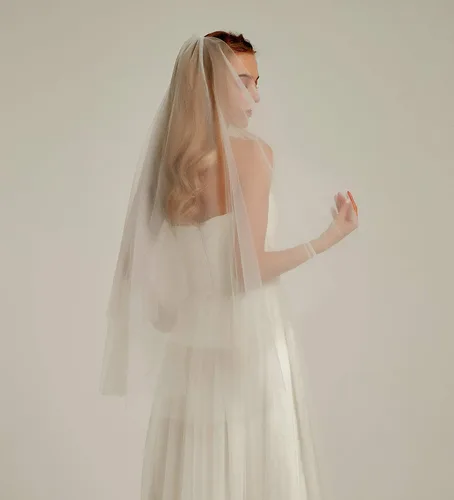 Miniatura 3 de Velo de novia de tul de doble capa, 2 niveles, transparente, con peine