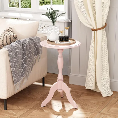 Miniatura 11 de HLR Mesa auxiliar redonda pequeña, mesas auxiliares laterales con pedestal de madera, mesita de noche vintage para sala de estar, dormitorio, Negro