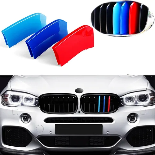 Miniatura 7 de Tiras de rejilla insertadas tricolores compatibles con BMW 2003-2006 E53 X5, parrilla central de riñón de 7 vigas