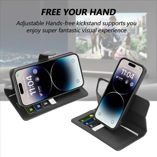Miniatura 5 de Funda de piel sintética 2 en 1 para iPhone 13 PRO MAX, funda de piel sintética desmontable con soporte para tarjetas, funda extraíble con bloqueo