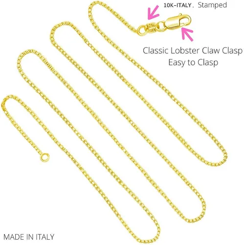 Miniatura 2 de 10k REAL Yellow OR White OR RosePink Gold Solid 0.5mm, 0.6mm, 0.7mm, 0.8mm ,1.0mm, 1.1mm,1.2mm Diamond-Cut Square Mirror Box Link Chain Necklace