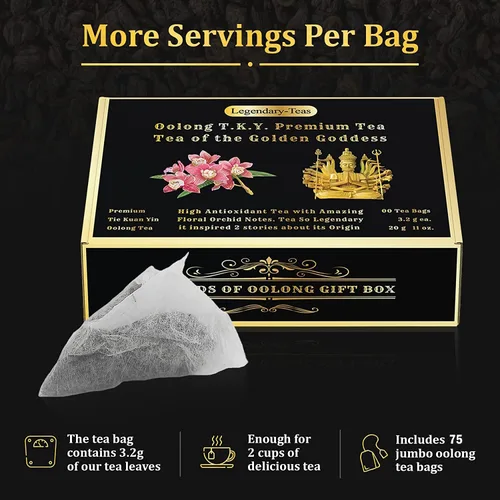 Miniatura 4 de Legendary-Teas Oolong T.K.Y. - Bolsas de té piramidales selladas en bolsas de papel de aluminio (té Oolong T.K.Y, caja de 75 unidades)