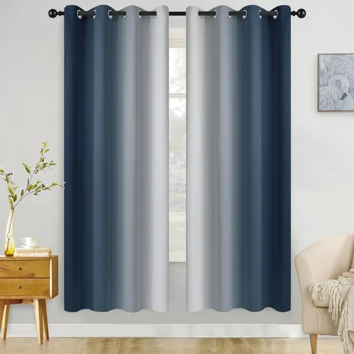 Miniatura 110 de COSVIYA Cortinas 100% Opacas Azul Degradado con Lazos Ajustables para Cocina Aislamiento Térmico Oscurecimiento de Habitación Cenefa con Bolsillo