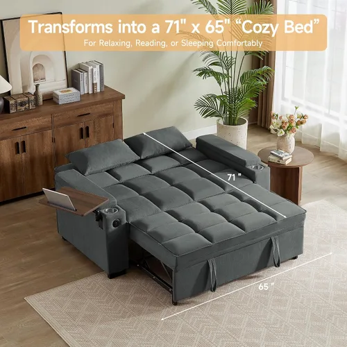 Miniatura 4 de Auvsoce - Sofá cama biplaza de 65 pulgadas, sofá convertible para sala de estar, sofá para RV con respaldo ajustable, chaise longue, mesa lateral