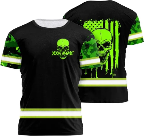 Miniatura 22 de Maddly Ropa de trabajo de seguridad con calavera de alta visibilidad con la bandera de EE. UU., nombre personalizado para trabajadores, corredores