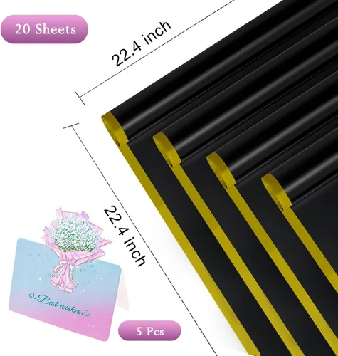 Miniatura 2 de REAXYZNN 20 hojas de papel de regalo de buquet, papel de regalo floral impermeable, papel de embalaje para suministros de floristería, papel