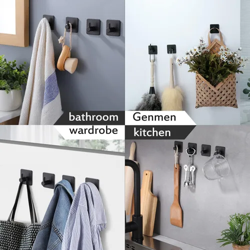Miniatura 5 de YIGII Ganchos adhesivos/Gancho para toalla - Ganchos de pared que se adhieren, resistentes para colgar toallas/abrigo/sombrero/bolso en baño, Negro-a