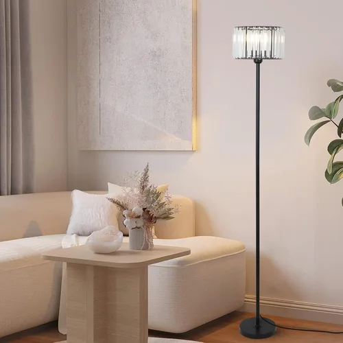 Miniatura 8 de HMVPL Lámpara de pie negra para dormitorio, moderna lámpara de pie para sala de estar con pantalla de cristal K9, lámpara de pie industrial con Negro
