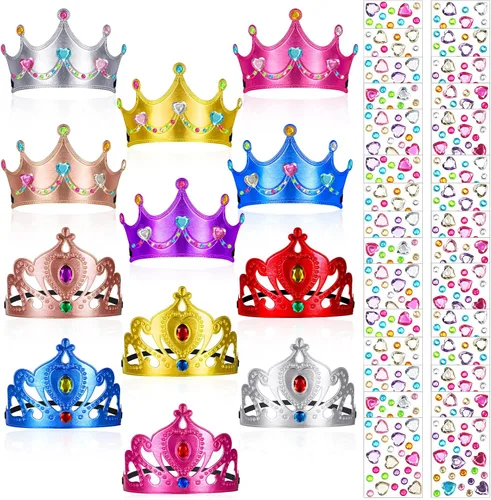 Yaomiao El juego de 22 coronas de bricolaje incluye 12 coronas de princesa de espuma y 10 calcomanías de diamante para niños Multicolor