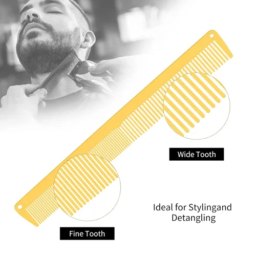 Miniatura 2 de CGBARBER Juego de 3 piezas de peine de metal y cepillos de peluquería, acero inoxidable para hombres y mujeres, corte de pelo, parte superior plana