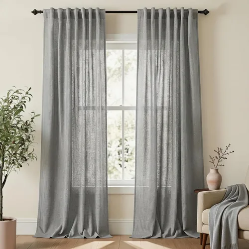 Miniatura 16 de Cortinas de lino azul claro de 90 pulgadas de largo para sala de estar, dormitorio de niñas, guardería, decoración acogedora de verano, bolsillo