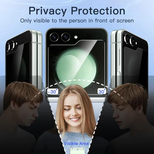 Miniatura 3 de JETech Protector de pantalla de privacidad frontal para Samsung Galaxy Z Flip 5, película de vidrio templado antiespía con herramienta de fácil