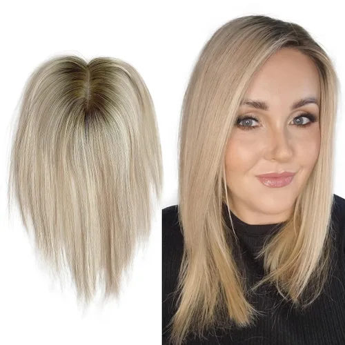 Miniatura 10 de Cubrecabello humano real de seda de 5 x 5.5 pulgadas, tamaño de la gorra, cobertura de corona de cabello lacio Remy, pieza de cabello atado a mano 2#
