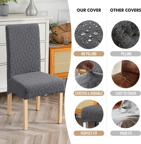 Miniatura 5 de Genina Juego de 4 fundas impermeables para sillas de comedor, extraíbles y lavables, color beige grande