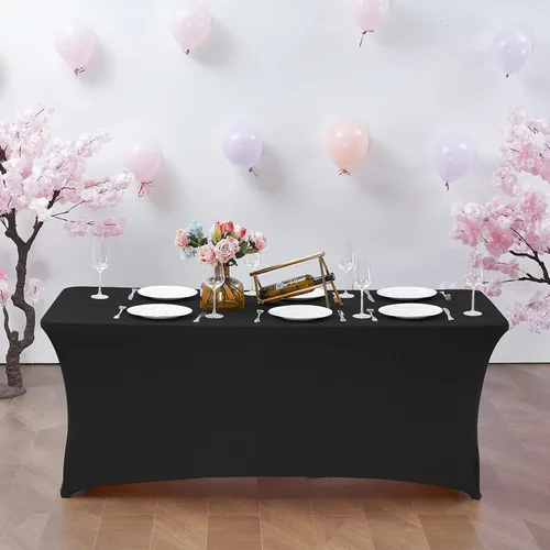 Miniatura 8 de CWK - Funda de mesa de elastano elástica impermeable de 8 pies para mesas rectangulares - Mantel elástico ajustable para mesas plegables, tela Negro