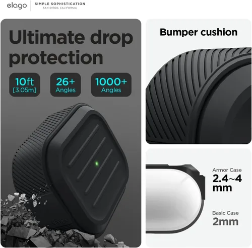 Miniatura 3 de elago Estuche Armor Compatible con AirPods Pro de 2ª Generación - Estuche Compatible con AirPods Pro 2, Incluye Cordón, Soporta Carga Inalámbrica