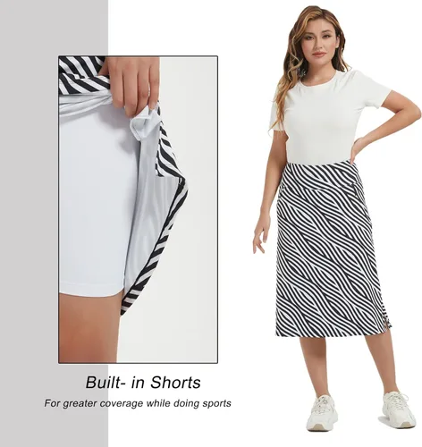 Miniatura 44 de NOOYME Falda pantalón de 28 pulgadas para mujer con 3 bolsillos, modesta, longitud hasta la rodilla, atlética, midi