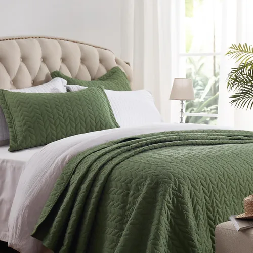 Miniatura 9 de SunStyle Home Colchas Tamaño Queen Verde Oliva, Cubrecamas Edredón Ligero, Juego de Ropa de Cama Tamaño Full Queen, Colcha Coverlet con Costuras 01