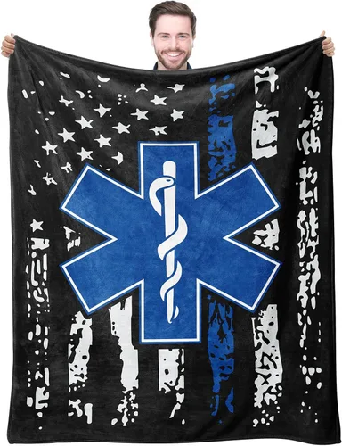 Manta de regalo de técnico médico de emergencia, 60 x 50 pulgadas, regalos de agradecimiento de EMT/EMS para hombres o mujeres, manta de regalo de
