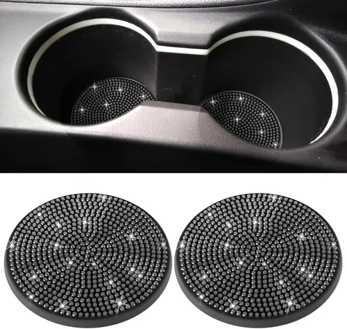 BFXM 2 piezas de portavasos brillantes, portavasos antideslizantes de silicona con diamantes universales de 2.75 pulgadas, accesorios brillantes