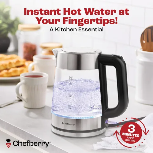Miniatura 4 de Hervidor eléctrico para hervir té caliente y agua Hervidor de vidrio de borosilicato de acero inoxidable de 1.8L sin plástico, apagado automático