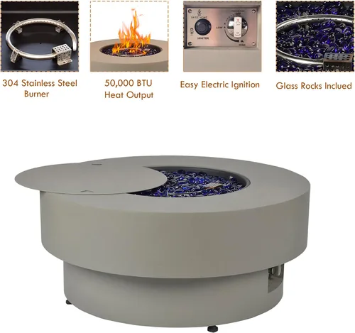 Miniatura 3 de Fogata de propano para exteriores de 32 pulgadas con cubierta de tanque de 20 libras, fogatas de propano de 50,000 BTU para patio exterior con tapa