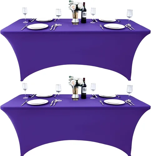 Miniatura 38 de Paquete de 2 Cubiertas de Mesa de Spandex de 4 pies para Mesas Plegables Rectangulares - Manteles Elásticos Ajustados Resistentes a las Arrugas